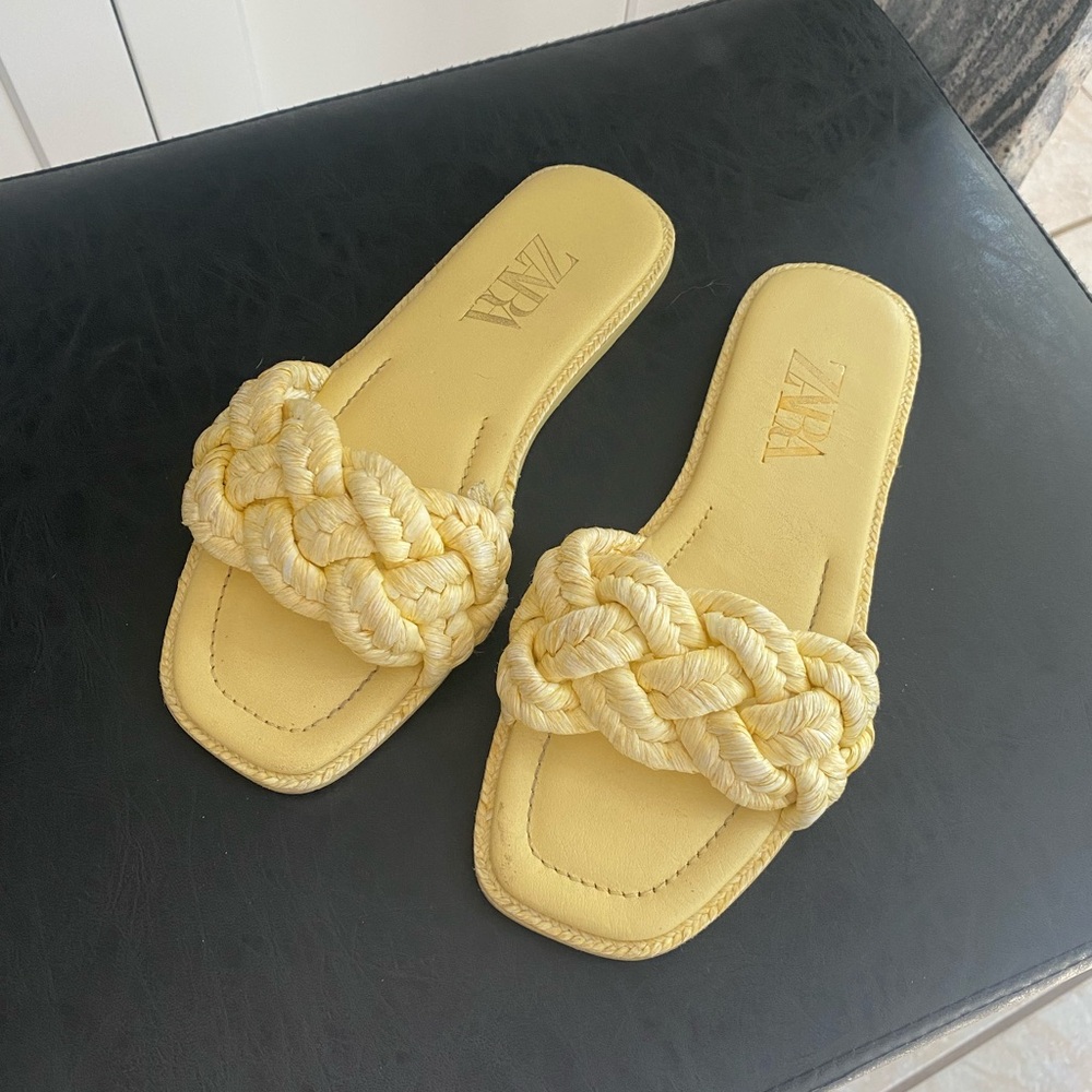 Zara Braided Yellow Slide Sandals